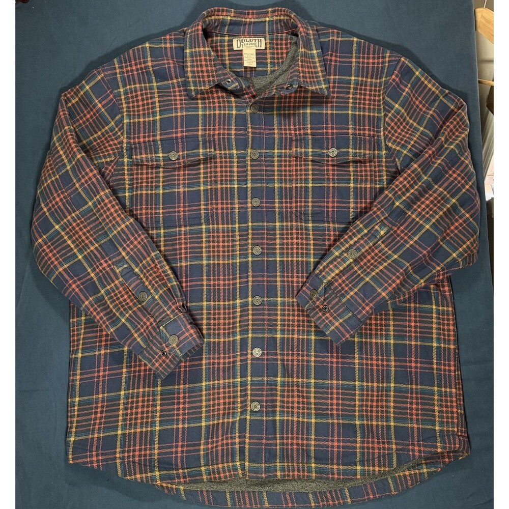 Duluth Trading Flapjack Flannel Shirt Jacket Mens 2XLT Blue Button Fleece Lined